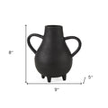 8" Black Two Handle Ceramic Jug Vase