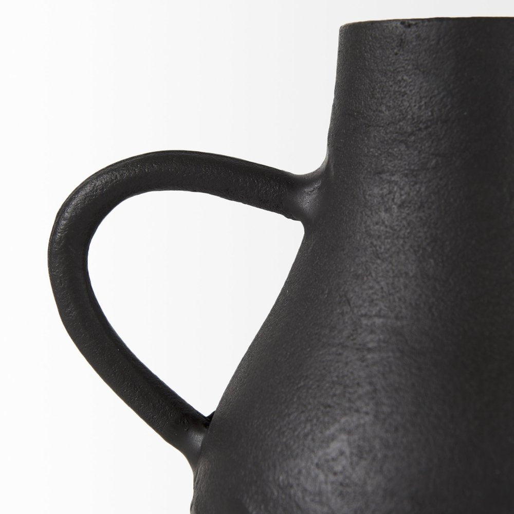 8" Black Two Handle Ceramic Jug Vase