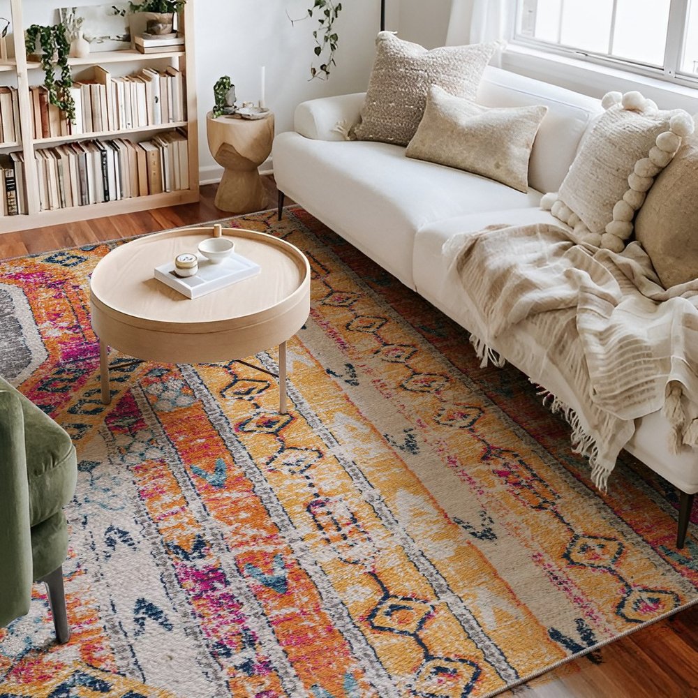 8' X 10' Gold and Ivory Southwestern Area Rug