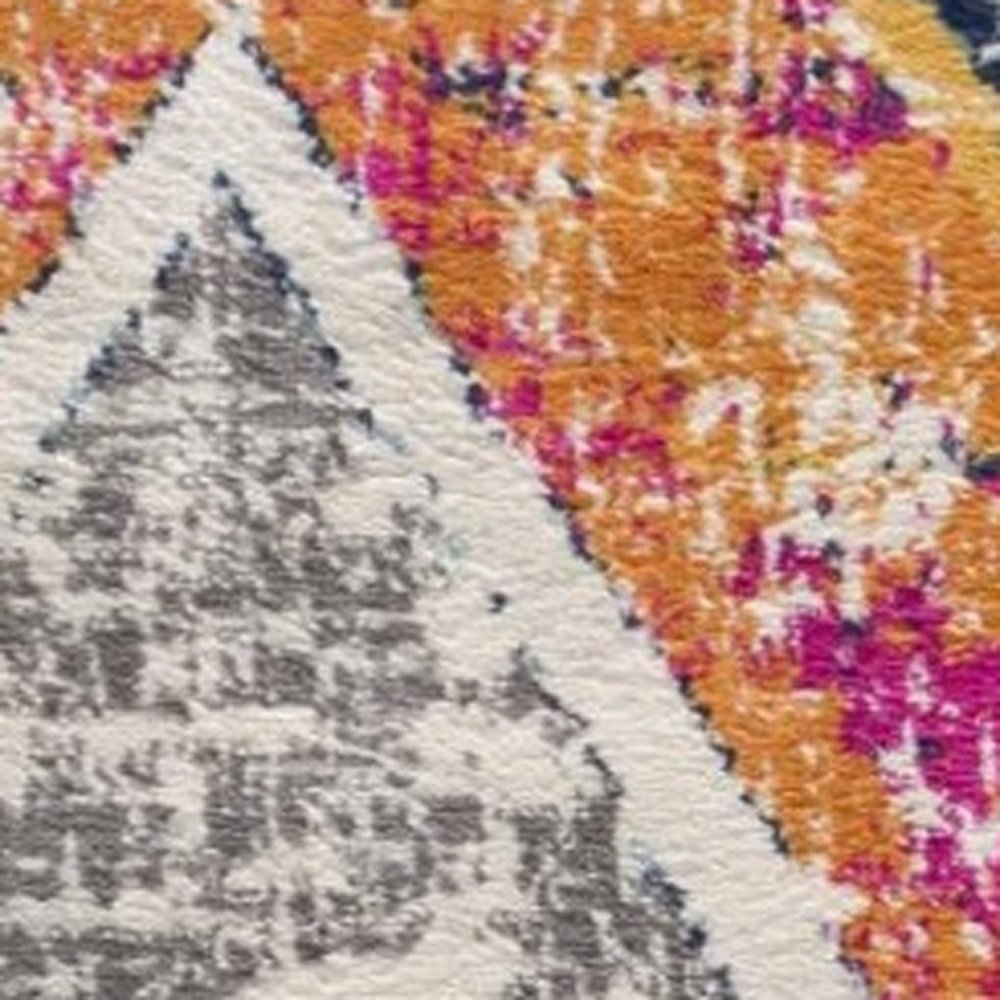 8' Gold And Ivory Southwestern Runner Rug