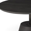 32" Dark Brown and Black Solid Wood and Iron Round Pedestal Coffee Table