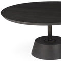 32" Dark Brown and Black Solid Wood and Iron Round Pedestal Coffee Table
