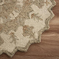 2' X 4' Tan and Beige Wool Medallion Hand Woven Half Circle Area Rug