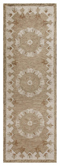 2' X 4' Tan and Beige Wool Medallion Hand Woven Half Circle Area Rug