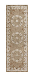2' X 4' Tan and Beige Wool Medallion Hand Woven Half Circle Area Rug