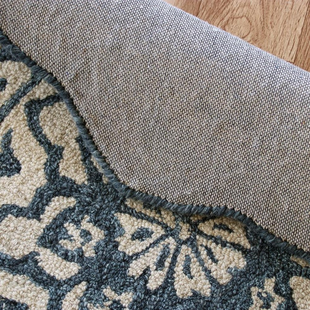 2' X 4' Navy And White Decorative Hearth Rug