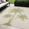 5' X 7' Beige And Green Palm Tree Indoor Outdoor Area Rug