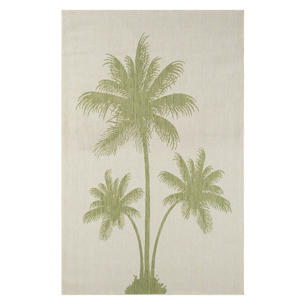 5' X 7' Beige And Green Palm Tree Indoor Outdoor Area Rug