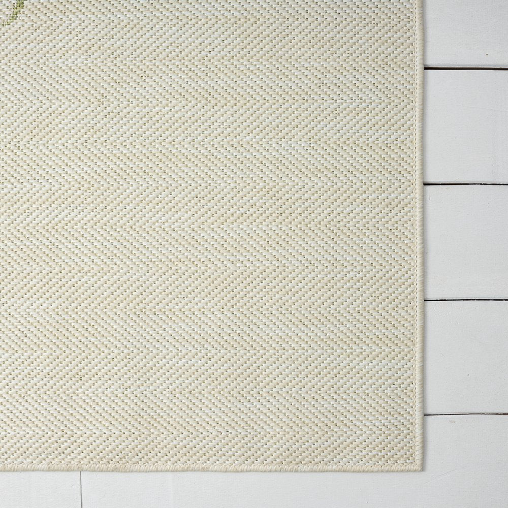 5' X 7' Beige And Green Palm Tree Indoor Outdoor Area Rug