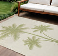 5' X 7' Beige And Green Palm Tree Indoor Outdoor Area Rug