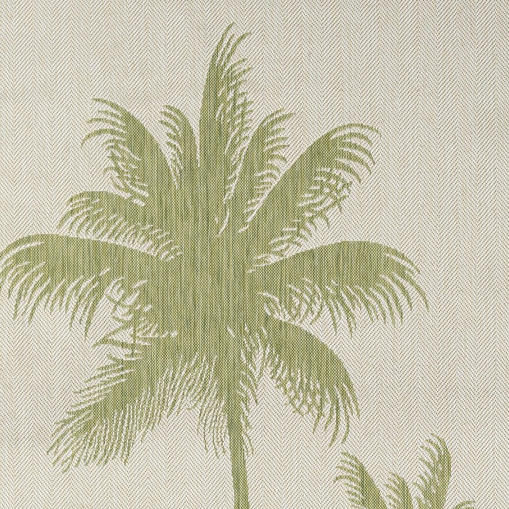 5' X 7' Beige And Green Palm Tree Indoor Outdoor Area Rug