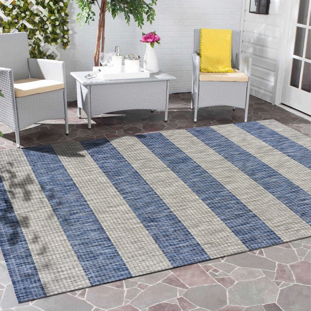 8' X 10' Blue And Gray Indoor Outdoor Area Rug