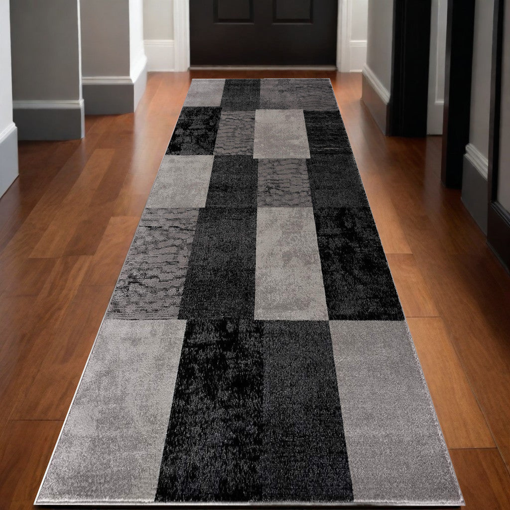 13' Runner Grey Checkered Power Loom Runner Rug