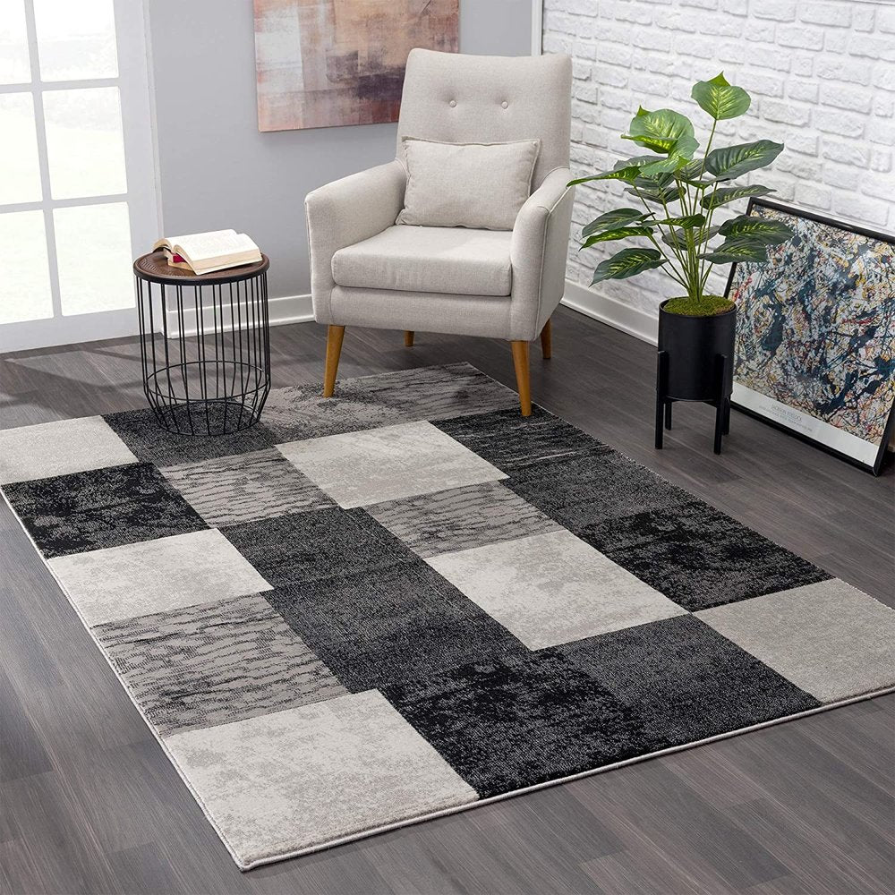 13' Gray And Black Geometric Shag Runner Rug
