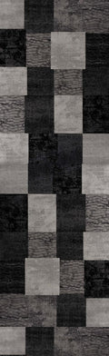13' Gray And Black Geometric Shag Runner Rug