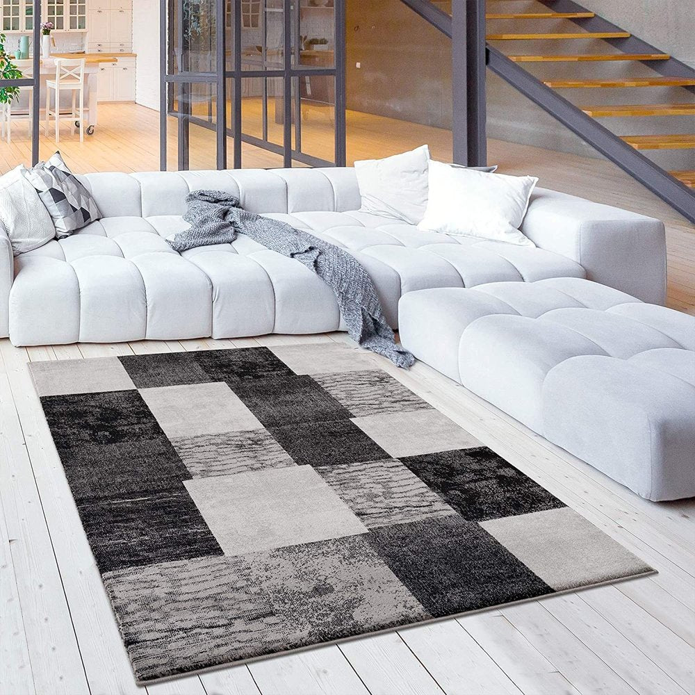13' Gray And Black Geometric Shag Runner Rug