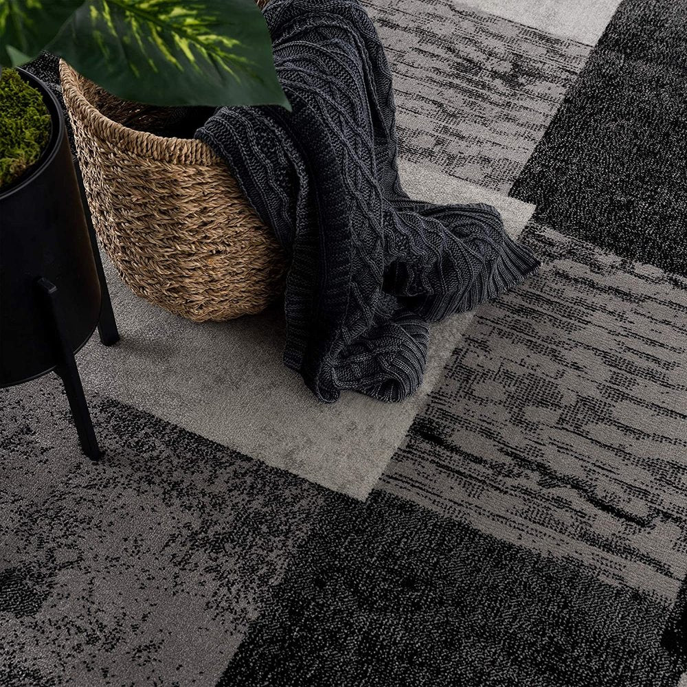 13' Gray And Black Geometric Shag Runner Rug