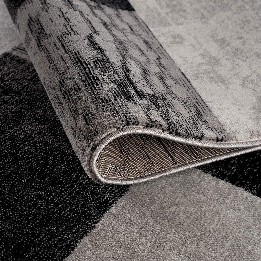 13' Gray And Black Geometric Shag Runner Rug