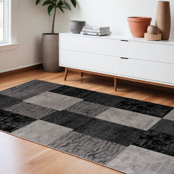 6' X 9' Gray Checkered Dhurrie Area Rug