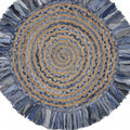 6' Beige And Blue Abstract Geometric Hand Woven Round Rug