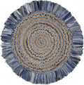 6' Beige And Blue Abstract Geometric Hand Woven Round Rug