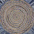 6' Beige And Blue Abstract Geometric Hand Woven Round Rug