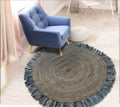 6' Beige And Blue Abstract Geometric Hand Woven Round Rug