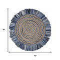 6' Beige And Blue Abstract Geometric Hand Woven Round Rug
