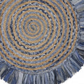 4' Beige And Blue Abstract Geometric Hand Woven Round Rug