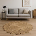 6' Natural Jute Abstract Geometric Hand Braided Round Rug