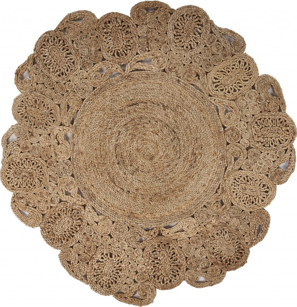 5' X 5' Natural Jute Abstract Geometric Hand Braided Area Rug