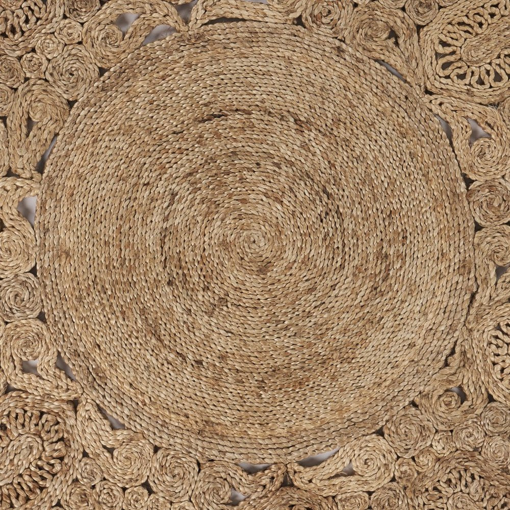 5' X 5' Natural Jute Abstract Geometric Hand Braided Area Rug