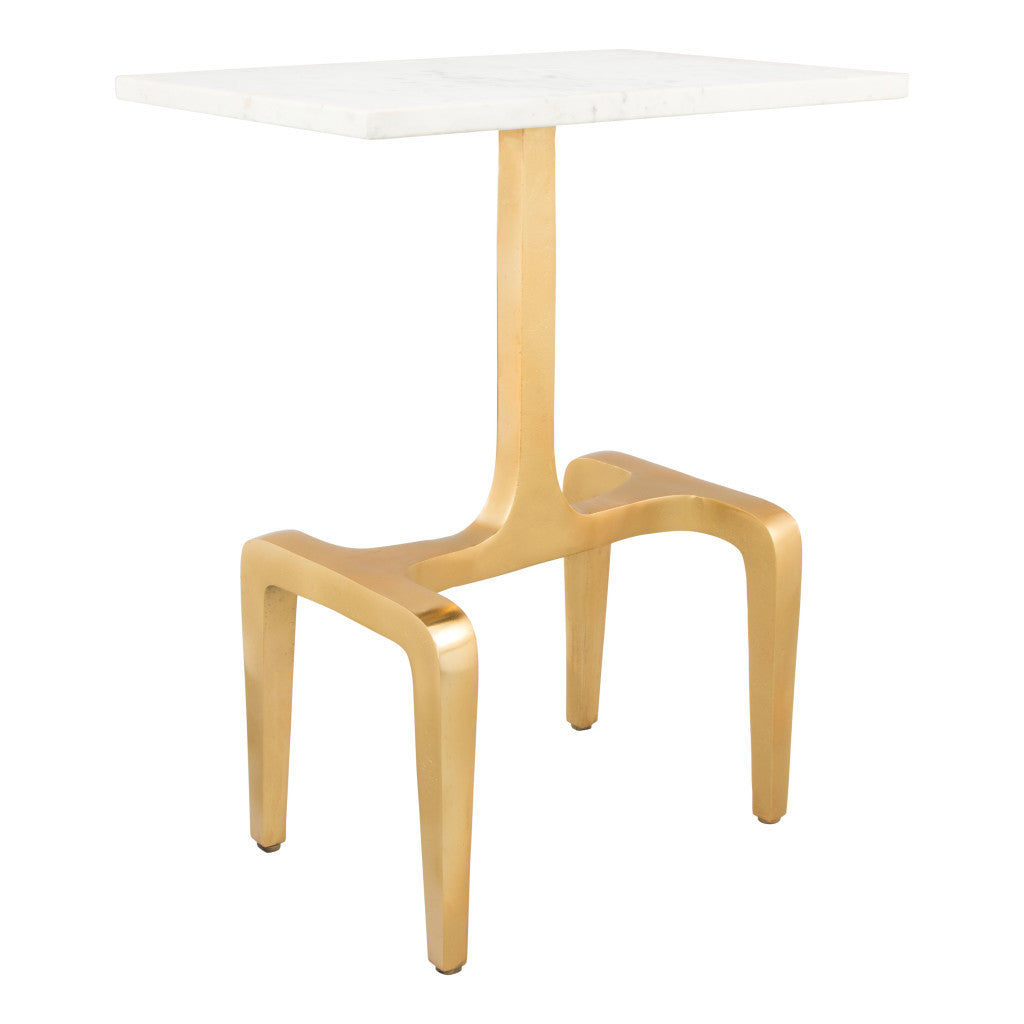 Marble Look End Table - Gold Finish