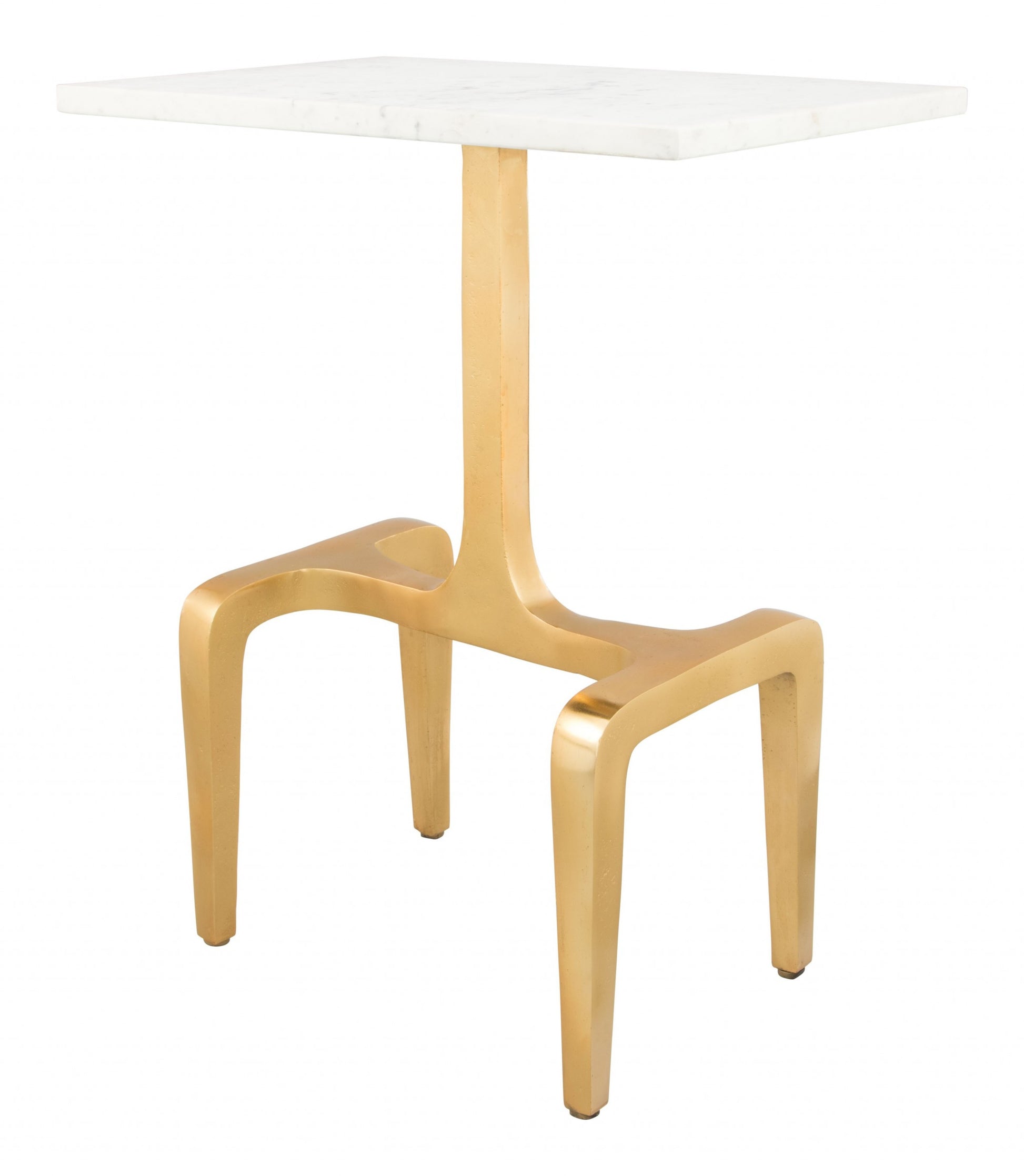 Marble Look End Table - Gold Finish