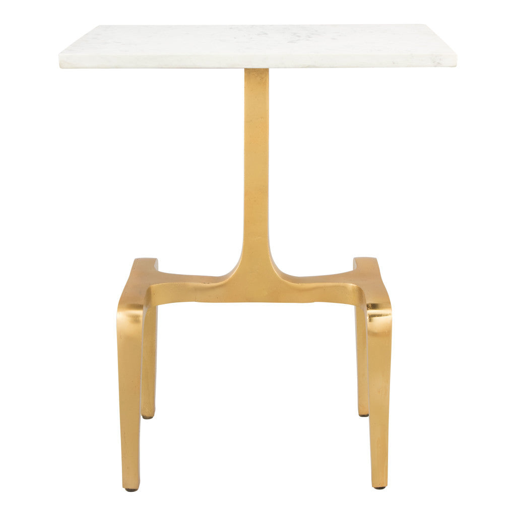 Marble Look End Table - Gold Finish