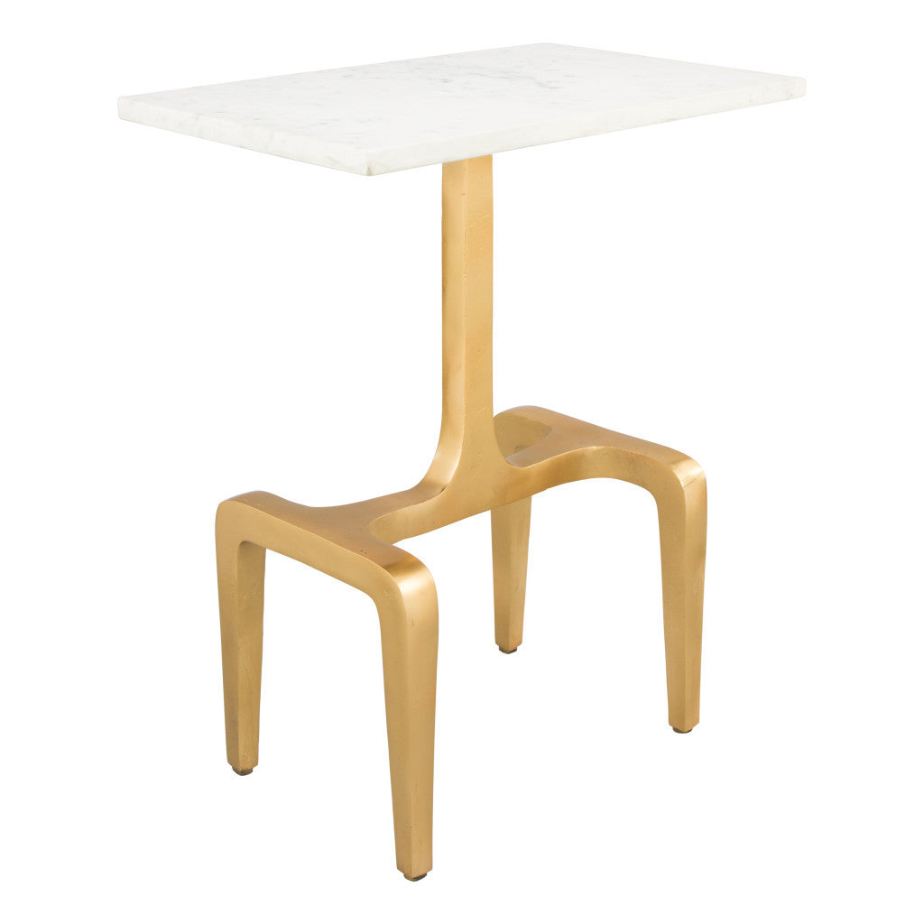 Marble Look End Table - Gold Finish