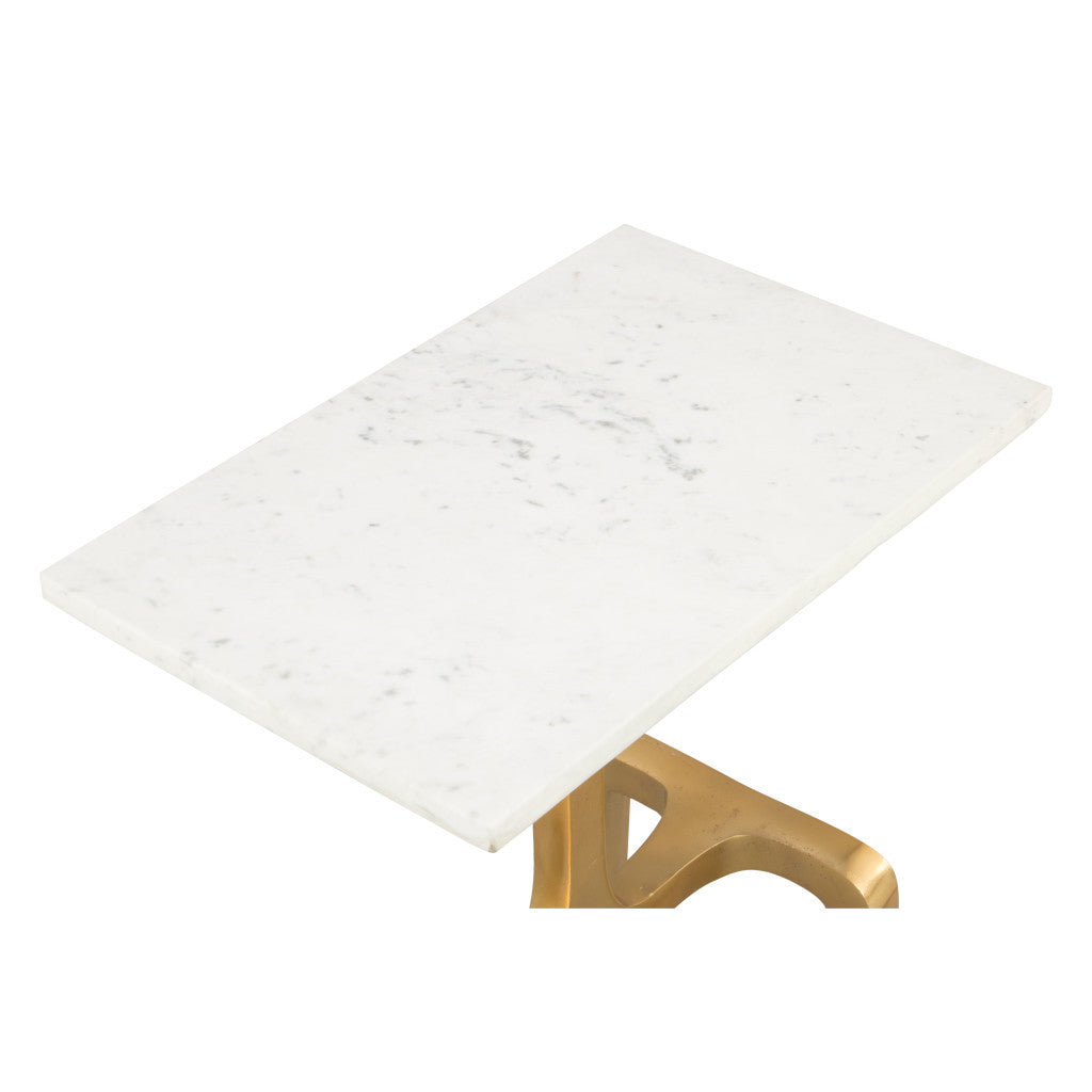 Marble Look End Table - Gold Finish