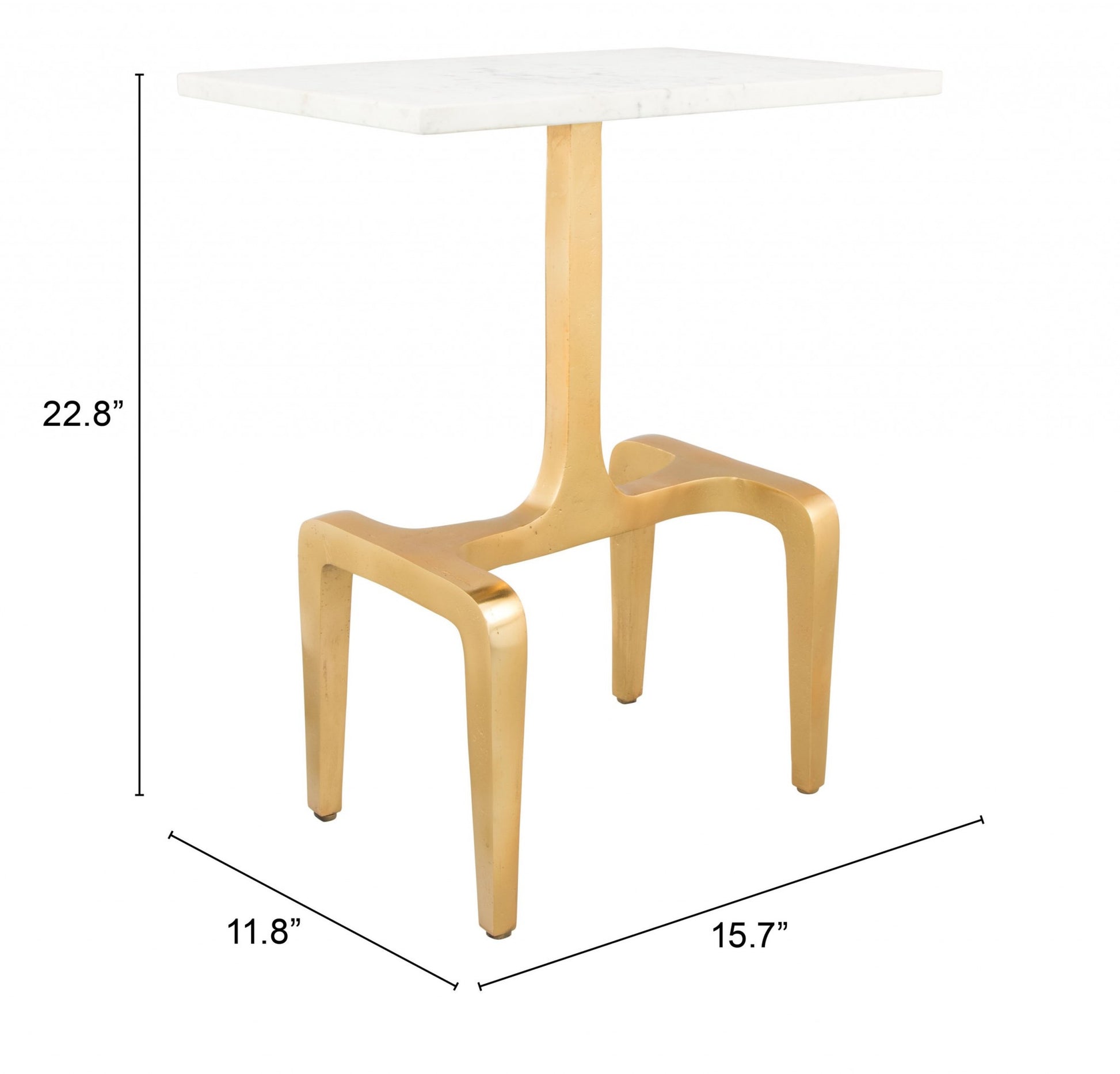 Marble Look End Table - Gold Finish