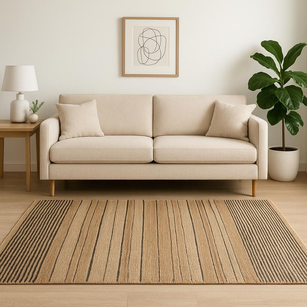 8' X 10' Tan And Black Jute Flatweave Handmade Area Rug
