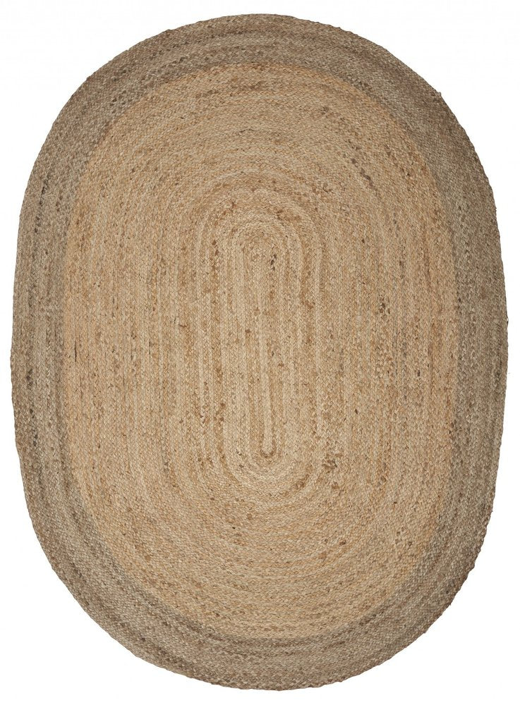 5' X 7' Natural Jute Hand Braided Oval Rug