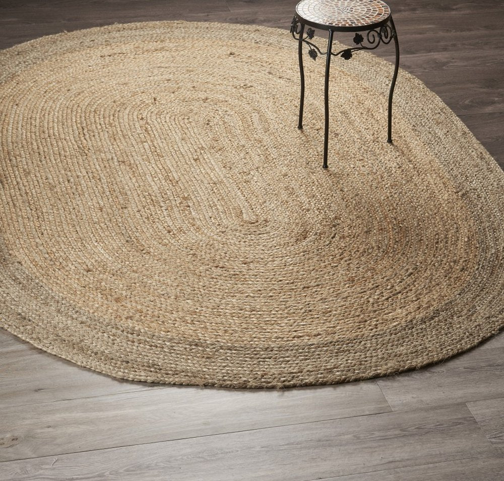 5' X 7' Natural Jute Hand Braided Oval Rug