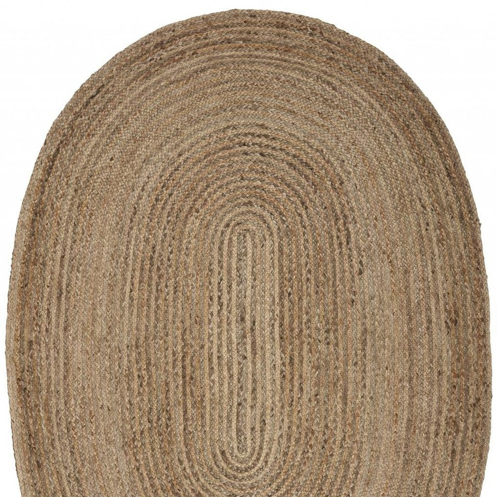 7' X 9' Natural Jute Hand Braided Oval Rug