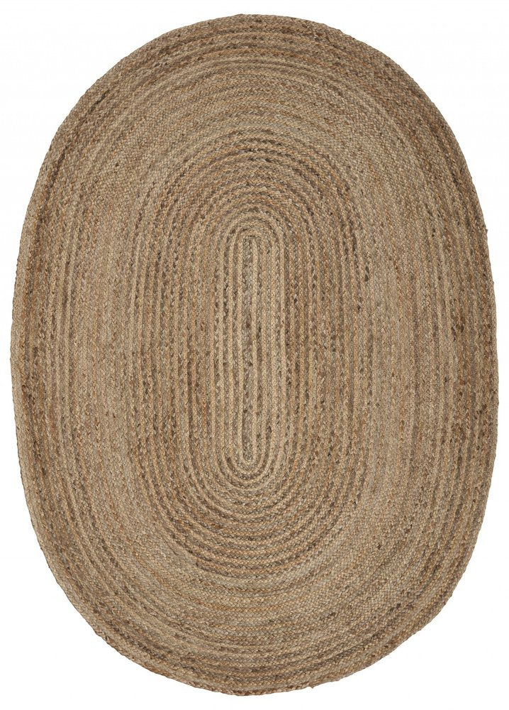 7' X 9' Natural Jute Hand Braided Oval Rug