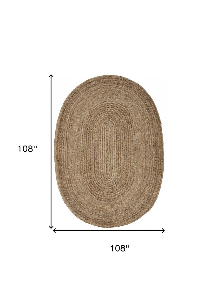 7' X 9' Natural Jute Hand Braided Oval Rug