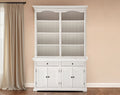 87" White Wood Sideboard with Hutch and Two Drawers