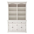 87" White Wood Sideboard with Hutch and Two Drawers