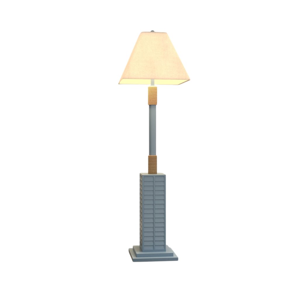 63" Light Blue Polyresin Floor Lamp With Tan Linen Shade