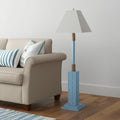 63" Light Blue Polyresin Floor Lamp With Tan Linen Shade