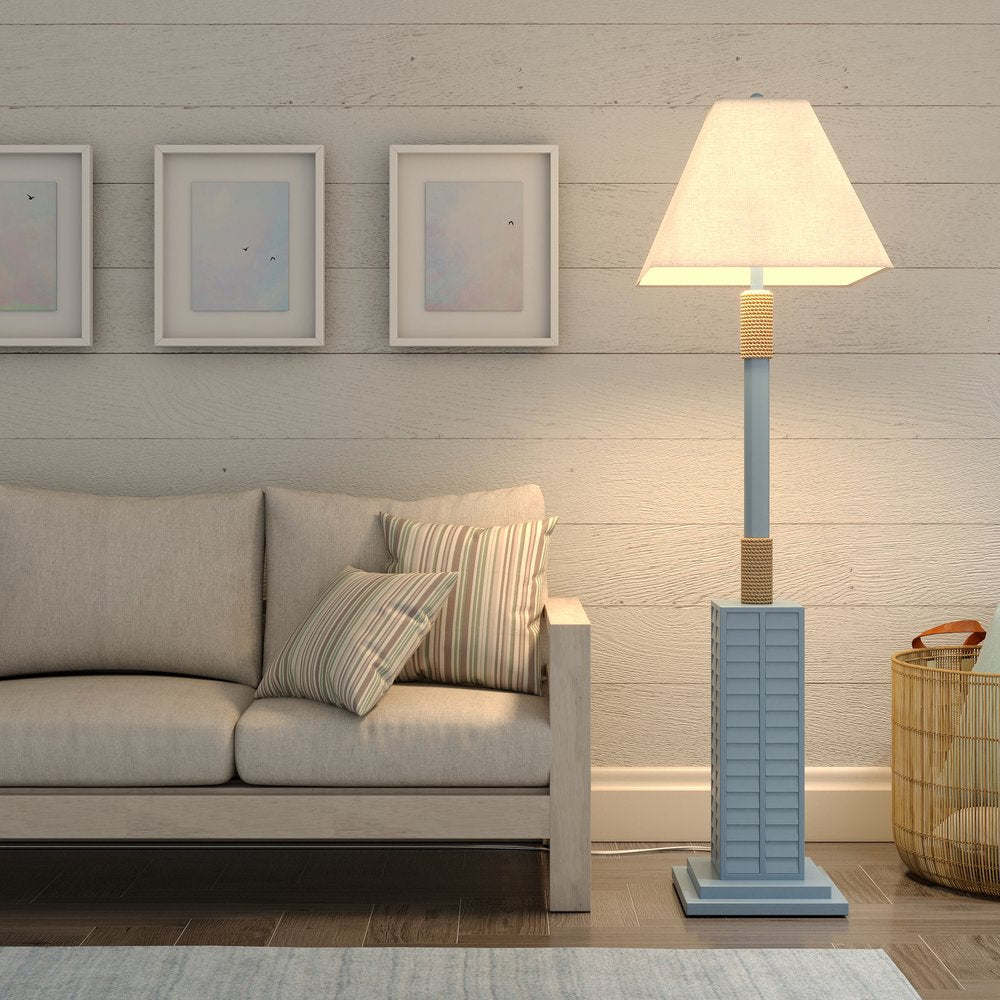 63" Light Blue Polyresin Floor Lamp With Tan Linen Shade
