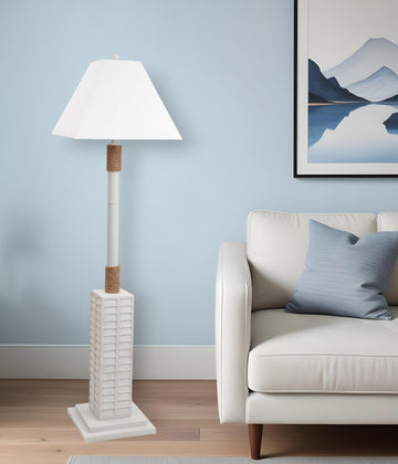 63" White Floor Lamp With White Linen Shade